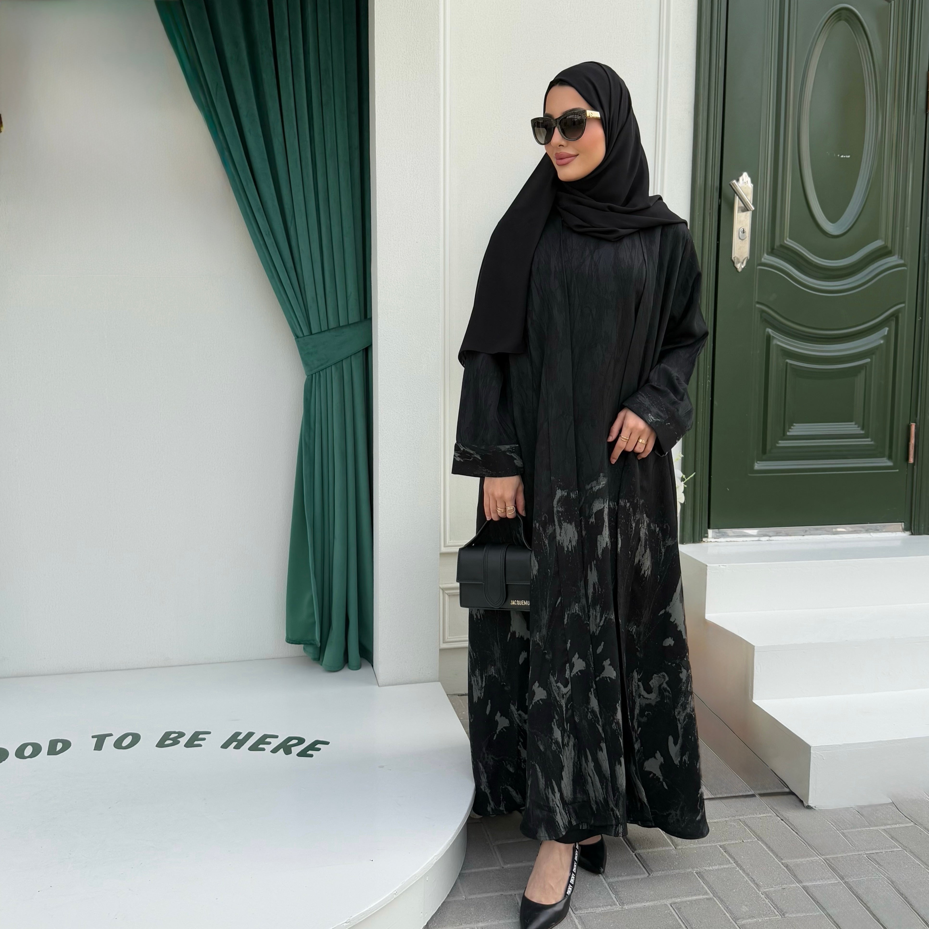 Elara green dress and Abaya