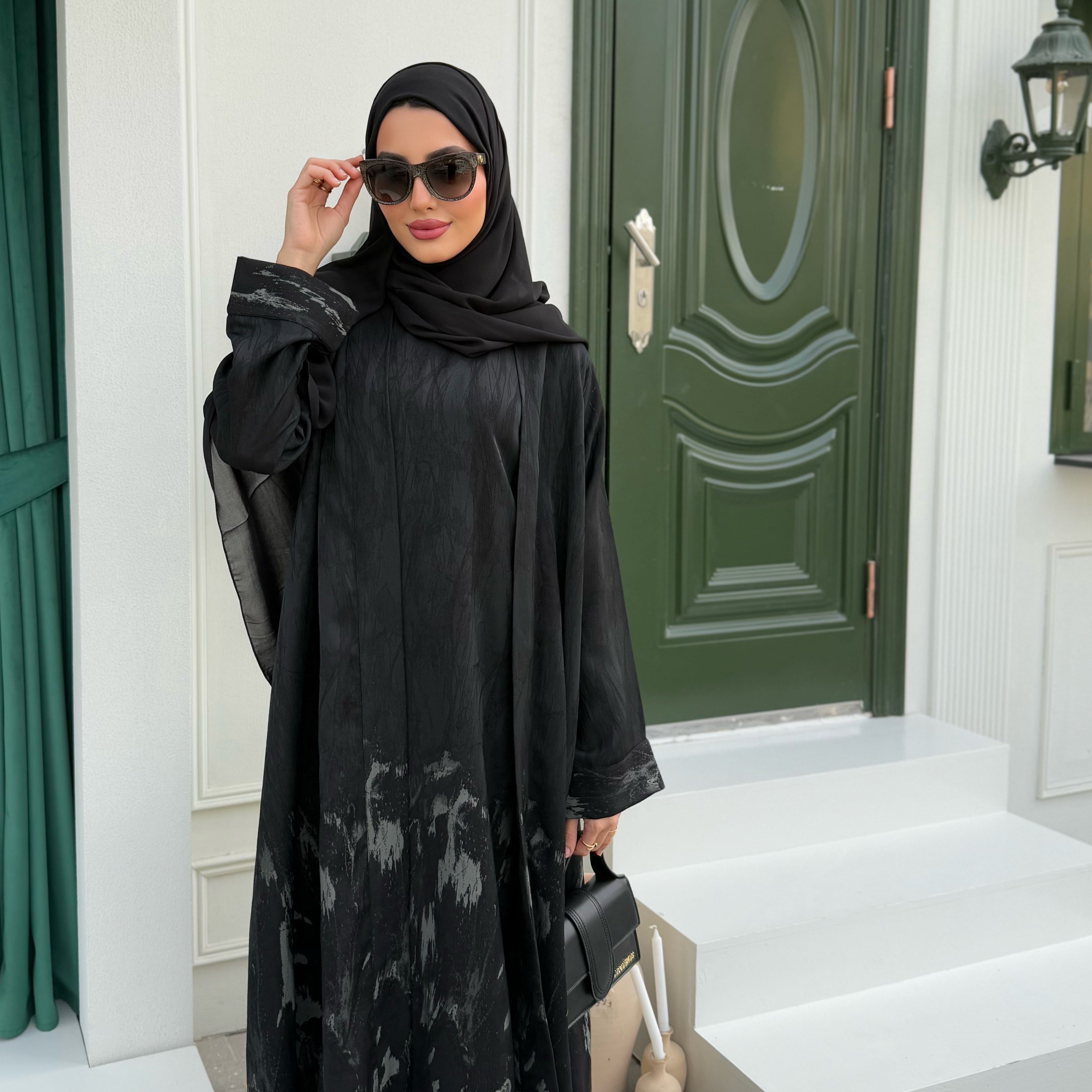 Elara green dress and Abaya